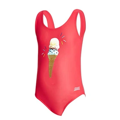 Image of Zoggs Kids Scoopback Swimming Costume, Girls One Piece Swimsuit, (1 6 years), Orange, 1 year