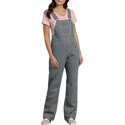 Image of Dickies, Women&#039;s, BIB RELAXED STRAIGHT, RINSED HICKORY STRIPE, XS