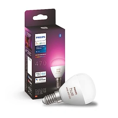 Image of Philips Hue White and Colour Ambiance Luster Smart LED Light Bulb 1 Pack [E14 Edison Screw] for Indoor Home Lighting, Livingroom, Bedroom.