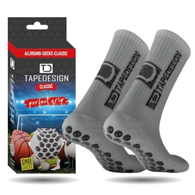 Image of Tapedesign &quot;Classic 1 Pair Non Slip Football Grip Socks Light Grey (Size 5 14) Men, Women &amp; Kids Soccer for Adults Youth (Unisex) Anti Sport Basketball, Tennis Running