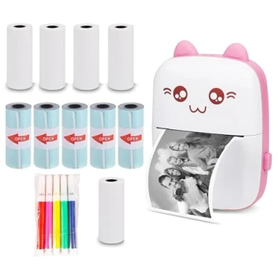 Image of WANGCL Thermal Label Printer with Usb Recharge Portable Bluetooth Wireless Photo Compatible Android or iOS 1 Roll Paper（Pink）