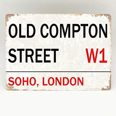 Image of Inga Old Compton Street Metal Sign London Road Vintage Retro Wall Door Plaque Fence Decoration Props 8X12 inch