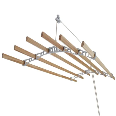 Image of Clothes Airer Ceiling Pulley Maid Traditional Mounted Clothing Dryer 6 Lath Laundry Drying Rack Rail 1.4m White
