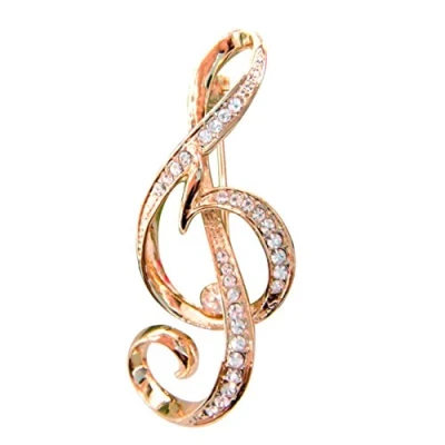 Image of Navachi 18k Gold Plated White Crystal Music Notes Az7519b Brooch Pin