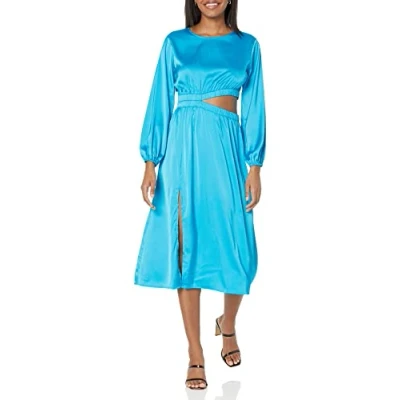 Image of The Drop Women&#039;s Jacob Long Sleeve Cutout Midi Dress, Ocean Blue, 5XL Plus