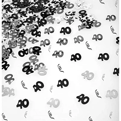 Image of 28g Black &amp; Silver 40th Birthday Confetti Foil Metallic Glitz Table Scatter Sprinkles Age Bday Party Decorations