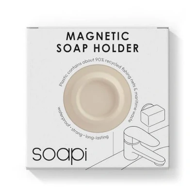 Image of Floating Soap Holder Magnetic for No Drilling Required Sustainable Made From Recycled Fishing Nets Off White