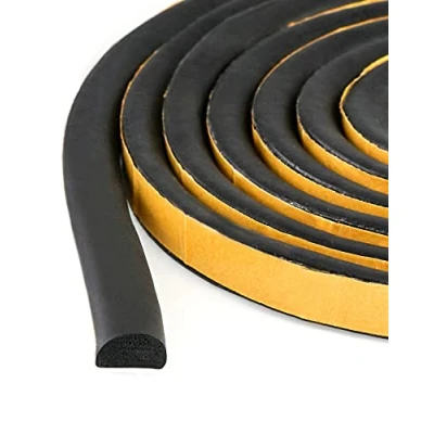 Image of QWORK® 5 Feet Silicone Rubber Weather Strip, Extra Thick Draught Draft Excluder D Shape Self Adhesive Foam Seal Strip Tape for Doors Frame and Windows Gaps, 16 x 10 mm (1.5m)