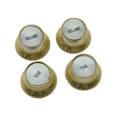Image of Dopro Set of 4 LP Guitar Reflector Knobs Gold with Chrome Cap Top Hat For SG Epiphone Les Paul