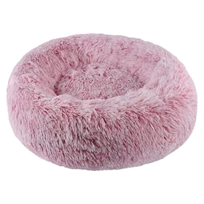 Image of BVAGSS Anxiety Dog Bed, Round Plush Donut Bed Cat Marshmallow Fluffy Cuddler Washable Calming Puppy for Small/Medium XH034 (Diameter:50cm, Gradient Rose Pink)
