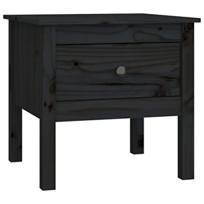 Image of vidaXL Solid Pine Wood Side Table in Black: Versatile, Compact and Easy to Assemble with Ample Storage Drawer for Living Room or Bedroom Use