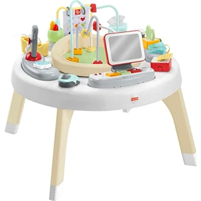 Image of Fisher Price 2 in 1 Like a Boss Activity Center, baby entertainer and play table with music lights sounds for infants toddlers, HBM26