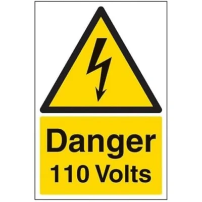 Image of V Safety Danger 110 Volts Warning Sign 200mm x 300mm Self Adhesive Vinyl