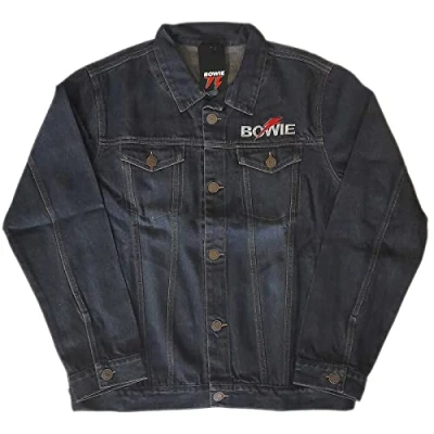 Image of David Bowie Denim Jacket Flash Logo Aladdin Sane Official Unisex Blue S