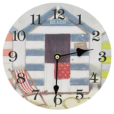 Image of Carousel Home 20cm Beach Hut Silent Wall Clock Non Ticking Mounted Nautical Coastal Seaside Clocks