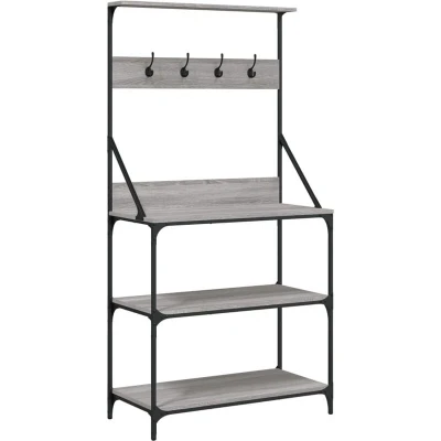 Image of vidaXL Baker&#039;s Rack with Hooks 4 Tier Grey Sonoma Engineered Wood