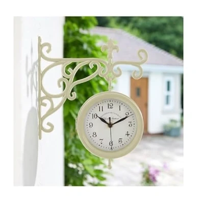 Image of Smart Garden Products 5163001 Outside In York Station Wall Clock and Thermometer 5.5&quot;, Cream