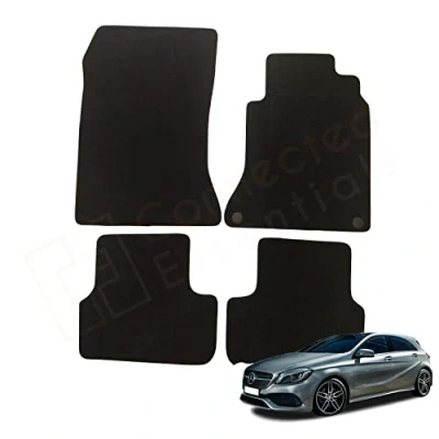 Image of Fully Tailored Car Mats for Mercedes A Class W176 2013 2018, Set of 4 Floor Mats, Black with Trim 2 Safety Clips by Connected Essentials