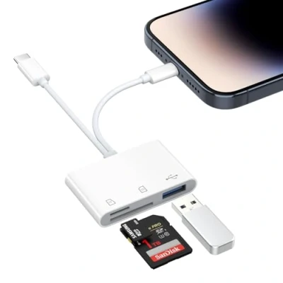 Image of MoKo SD Card Reader for iPhone/iPad, USB C Memory with SD/TF Slots OTG Camera Adapter, USBC Dual Connector to Micro SD/SD/USB3.0 iPhone/iPad/MacBook/Samsung/Google