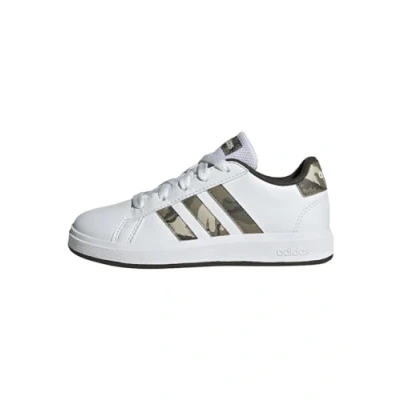 Image of adidas Unisex Grand Court 2.0 Shoes Kids Tennis, Cloud White/Olive/Cloud White, 12 UK
