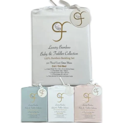 Image of GF 100% Organic Bamboo Baby &amp; Toddler Cot Bed Bedding Set 4 Pieces 300tc Luxurious sateen weave Duvet Cover, Fitted Sheet, Flat Pillowcase