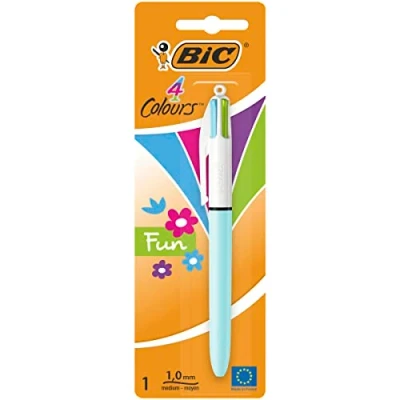 Image of BIC 4 Colours Fun Retractable Ballpoint Pens Assorted Fashion Body and Medium Point (1.0 mm) , Single unit