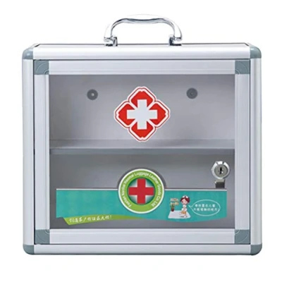 Image of BSTCAR Medicine Cabinet with Lock, Storage Box Portable Transparent Lockable Medical First Aid Wall Mounted Kit