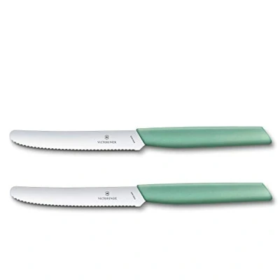 Image of Victorinox Swiss Modern, Set of Paring Knives, 2, Extra Sharp Blade, Wavy Edge, 11 cm, Stainless Steel, Mint Green