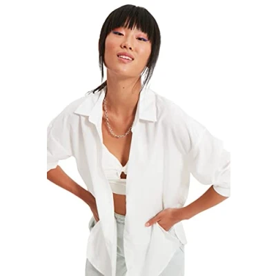Image of Trendyol Women Young Regular fit Basic Shirt Collar Woven Ecru