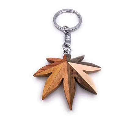Image of H Customs Hemp leaf weed wood precious Handmade keychain pendant
