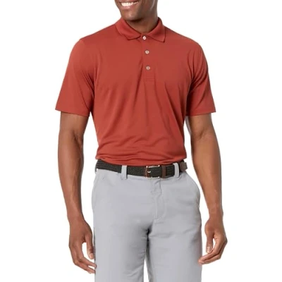 Image of Amazon Essentials Men&#039;s Regular Fit Quick Dry Golf Polo Shirt Discontinued Colours, Rust, XS