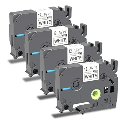Image of 4 X Label Maker Tape Replacement for Brother P Touch TZe 12mm, Comaptible with PT D210 D400 H100 D200 Printer,Durable and Clear Printing