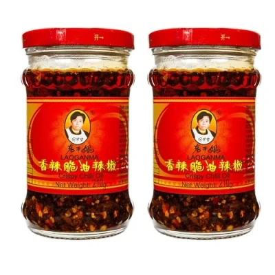 Image of Lao Gan Ma Crispy Chilli Oil (210g) Laoganma Spicy Chili Crisp Hot Sauce Jar Savoury Crunchy Texture Versatile Condiment Ideal for Noodles, Dipping, Stir Fry Gastro Group ® (2 x 210g)
