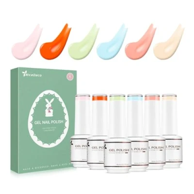 Image of Nicedeco Easter Gel Nail Polish Set, UV/LED Soak Off Art Manicure Pedicure for Professional, Salon &amp; Home Use Long Lasting Easy to Apply 6pcs x 8ml Kit21