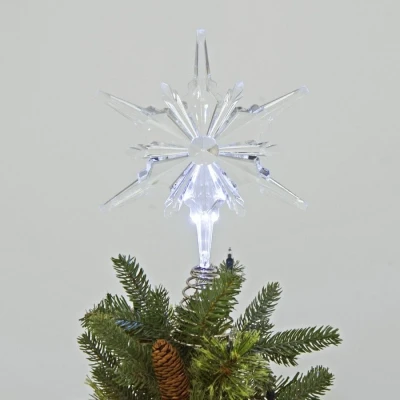 Image of Mr Crimbo Light Up Snowflake Star Christmas Tree Topper Battery Op White 33cm