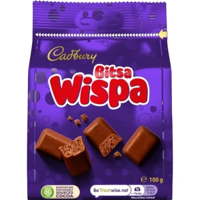 Image of Cadbury Milk Chocolate Wispa Bitsa, Sharing Bag, Bite Size Treats, 100 g (Pack of 1)