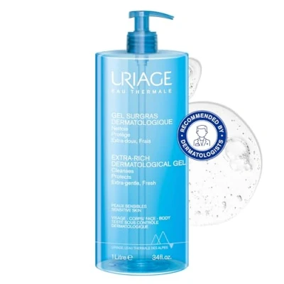 Image of Uriage Extra Rich Dermatological Cleansing Gel 1L Fresh Face &amp; Body Foaming Cleanser Sensitive Dry Skin Hydrates Preserves the Hydrolipidic Film Paraben Soap Free Physiological pH