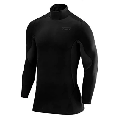 Image of TCA Men&#039;s SuperThermal Compression Base Layer Football Running Top Long Sleeve Thermal Mock Neck Black Stealth, L