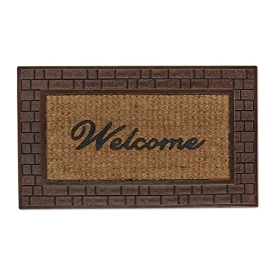 Image of Relaxdays Welcome Bricks Doormat Rubber, 40 x 60 cm, Door Mat Inside &amp; Outside, Non Slip Wiper, Brown/Coir