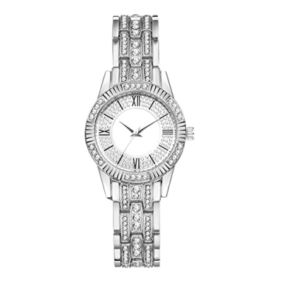 Image of JewelryWe Watches for Women Iced Out Rhinestone Analog Round Quartz Watch Stylish Gold Dress Wrsitwatch