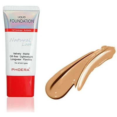 Image of AQUAPURITY PHOERA Full Coverage Foundation New Formula Waterproof Long Lasting Oil Free Velvet Matte Liquid for Oily Skin Flawless Makeup Base Cream Concealer (105 Sand…)