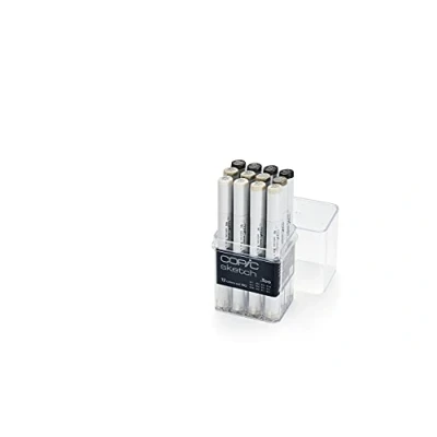 Image of Copic Sketch Coloured Marker Pen Set of 12 Warm Grey, For Art &amp; Crafts, Colouring, Graphics, Highlighter, Design, Anime, Professional Beginners, Supplies Colouring Books