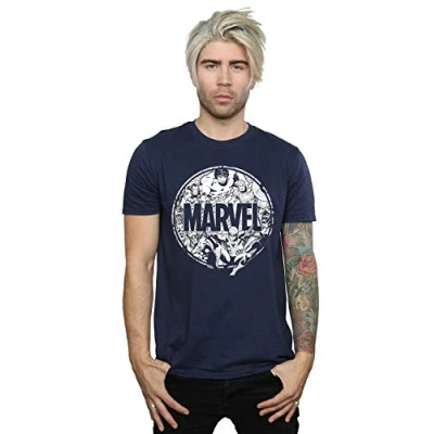 Image of Marvel Comics Men&#039;s Logo Character Infill T Shirt Navy Blue Large