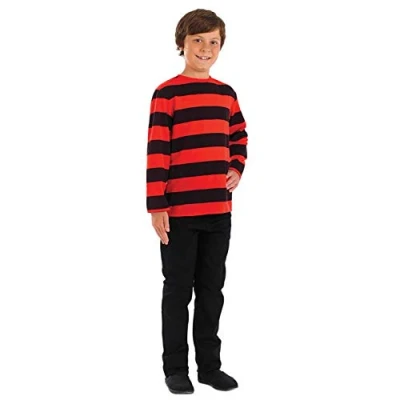 Image of Fun Shack Black and Red Striped Jumper Kids Costume, Childrens Book Character Naughty Boy Menace Costume Boys Medium