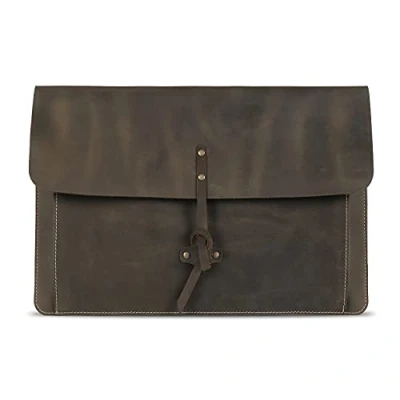 Image of Londo OTTO508 Real Grain Leather MacBook Pro Case with Front Pocket &amp; Flap Closure (Olive, 15 16 Inches)