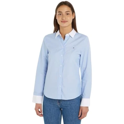 Image of Tommy Hilfiger Women Fill A Regular Shirt Casual Shirts, Blue, 44