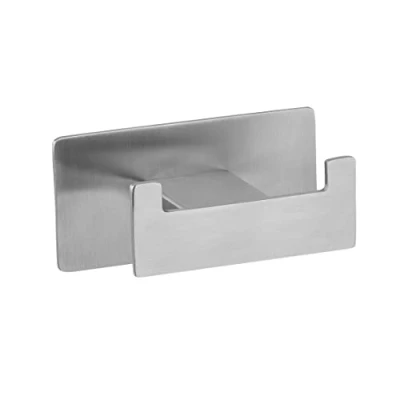 Image of WENKO Turbo Loc Duo Genova Matt Wall Hook, Decorative Double Bath Hook Made of Stainless Steel for Towels or Bathroom Utensils, Fixes Without Drilling, Rustproof, (W x H D): 8.9 4.4 5.4 cm