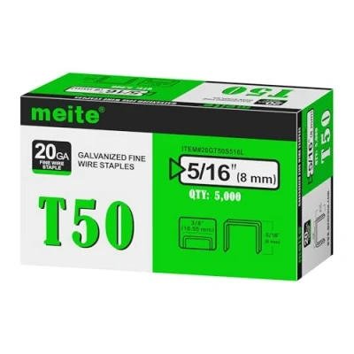 Image of meite T50 Staples, Type 140/8 mm Heavy Duty Staples for Staple Gun, Galvanized 20 Gauge 3/8 Inch Crown Upholstery, Construction, Furniture (5,000 Counts)