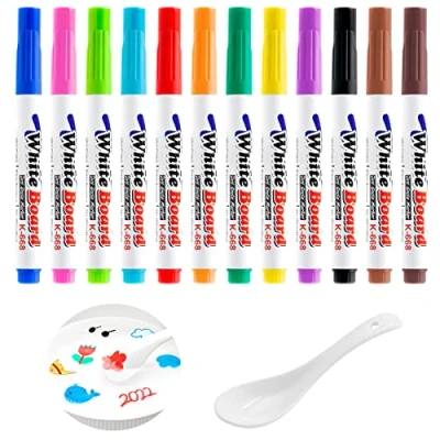 Image of LALASTYLE Magical Water Painting Pen,12 colors+spoon,Floating Pen Paint in Water,Magic Doodle Drawing Pens,Water Pens,Erasable Based Marker Pens