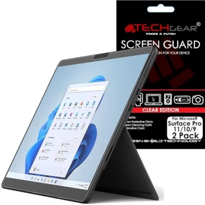 Image of TECHGEAR [Pack of 2 Screen Protectors for Microsoft Surface Pro 11 / 10 9 (13&quot; screen) Ultra Clear Protector Guard Cover + Cleaning Cloth &amp; Applicator Card